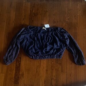 NWT Free People We The Free Navy Cropped Blouse Size Small